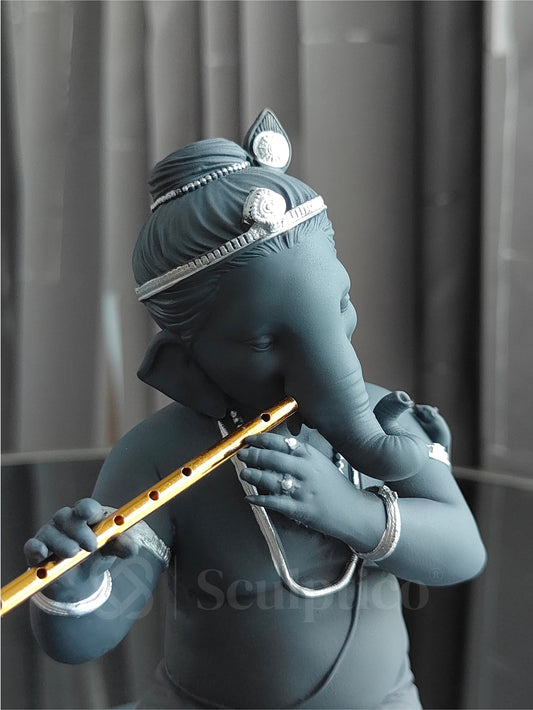 Flute Playing Ganesha 6" (Earthen Grey)