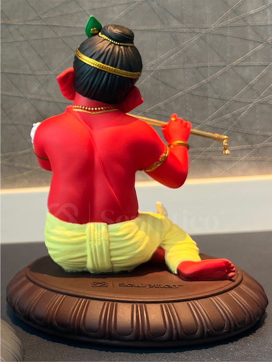 Flute Playing Ganesha 6" (Sindoor)