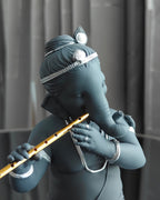 Flute Playing Ganesha 6" (Earthen Grey)