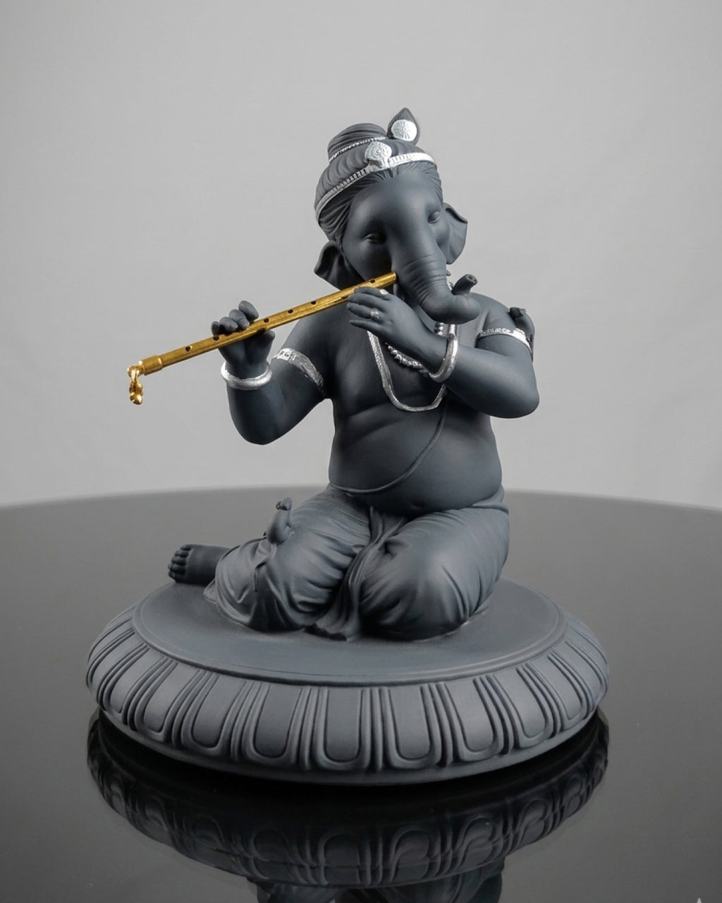 Flute Playing Ganesha 6" (Earthen Grey)
