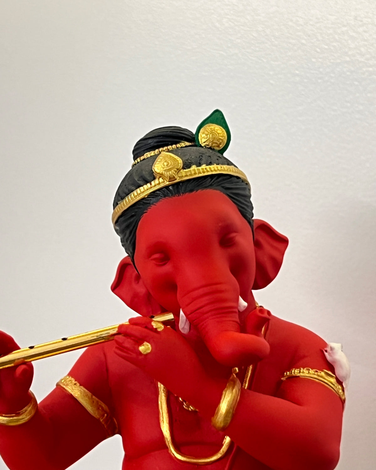 Flute Playing Ganesha 6" (Sindoor)