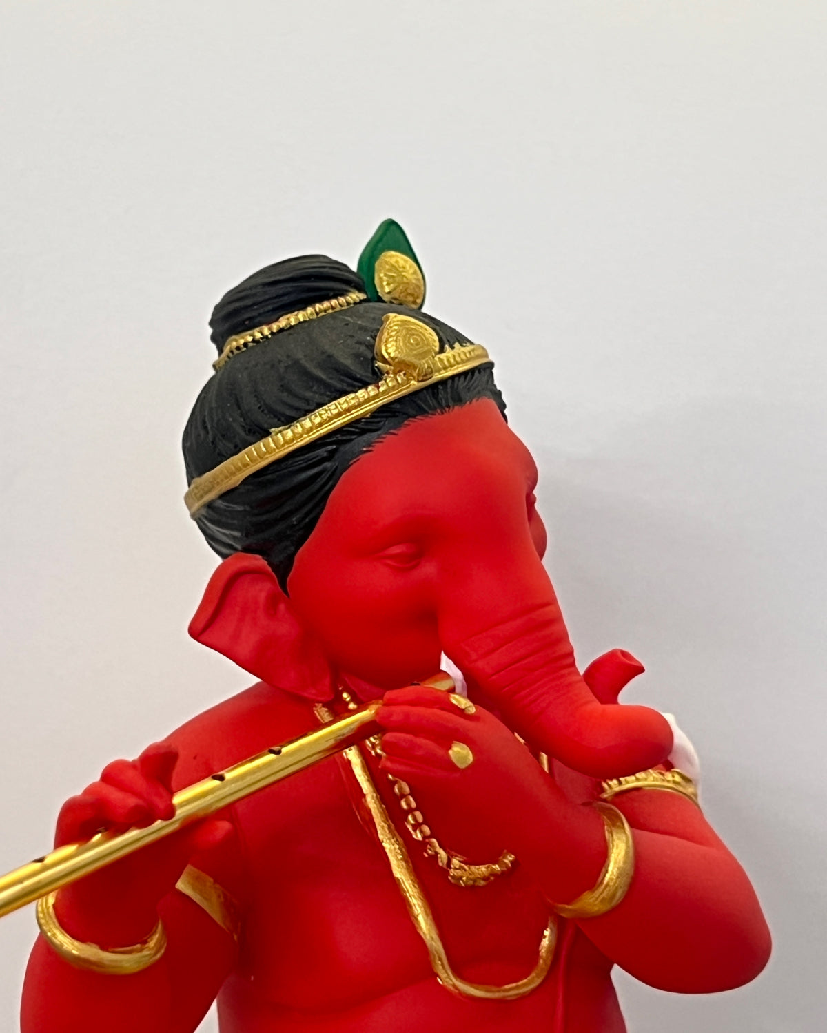 Flute Playing Ganesha 6" (Sindoor)